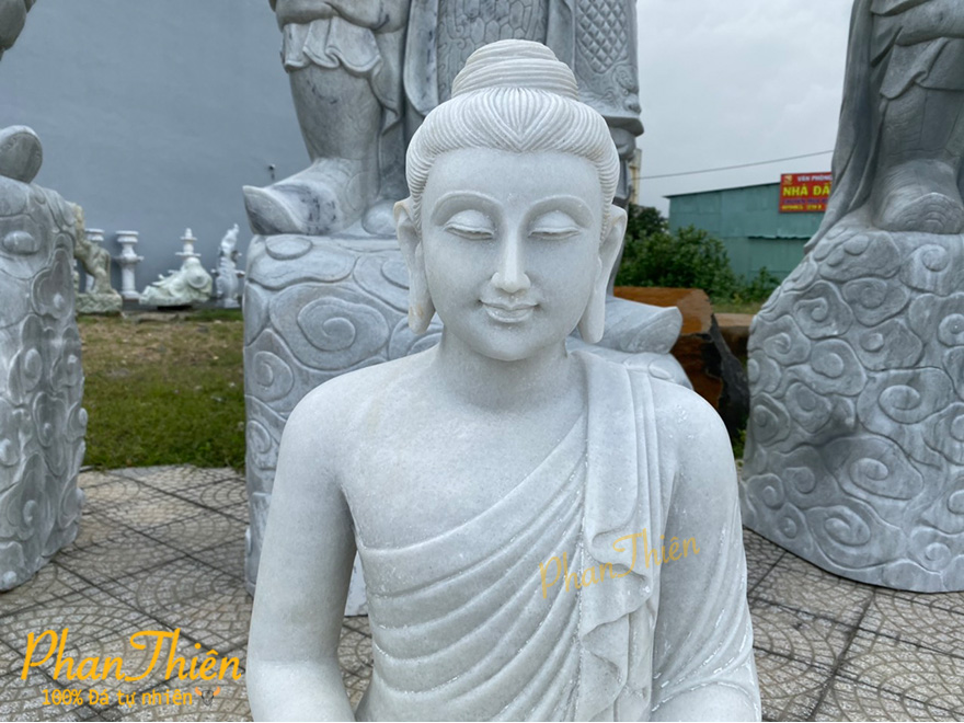 Tượng Phật Thích Ca Đá Cẩm Thạch Trắng (TC-09)