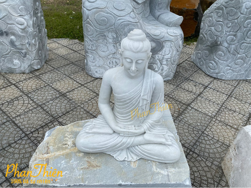 Tượng Phật Thích Ca Đá Cẩm Thạch Trắng (TC-09)