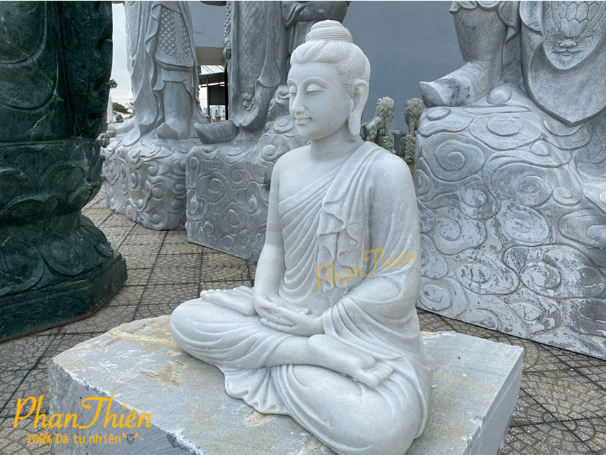 Tượng Phật Thích Ca Đá Cẩm Thạch Trắng (TC-09)