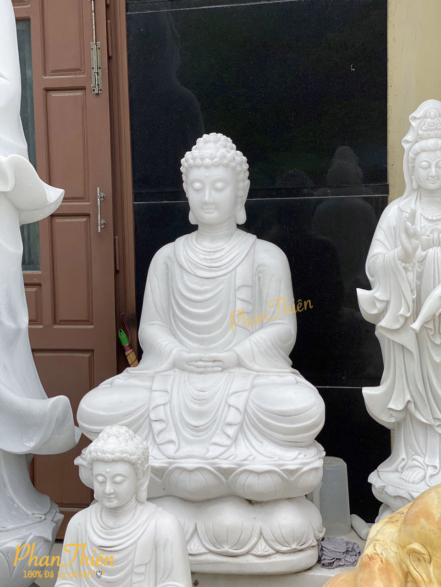 Tượng Phật Thích Ca Đá Cẩm Thạch Trắng (TC-10)