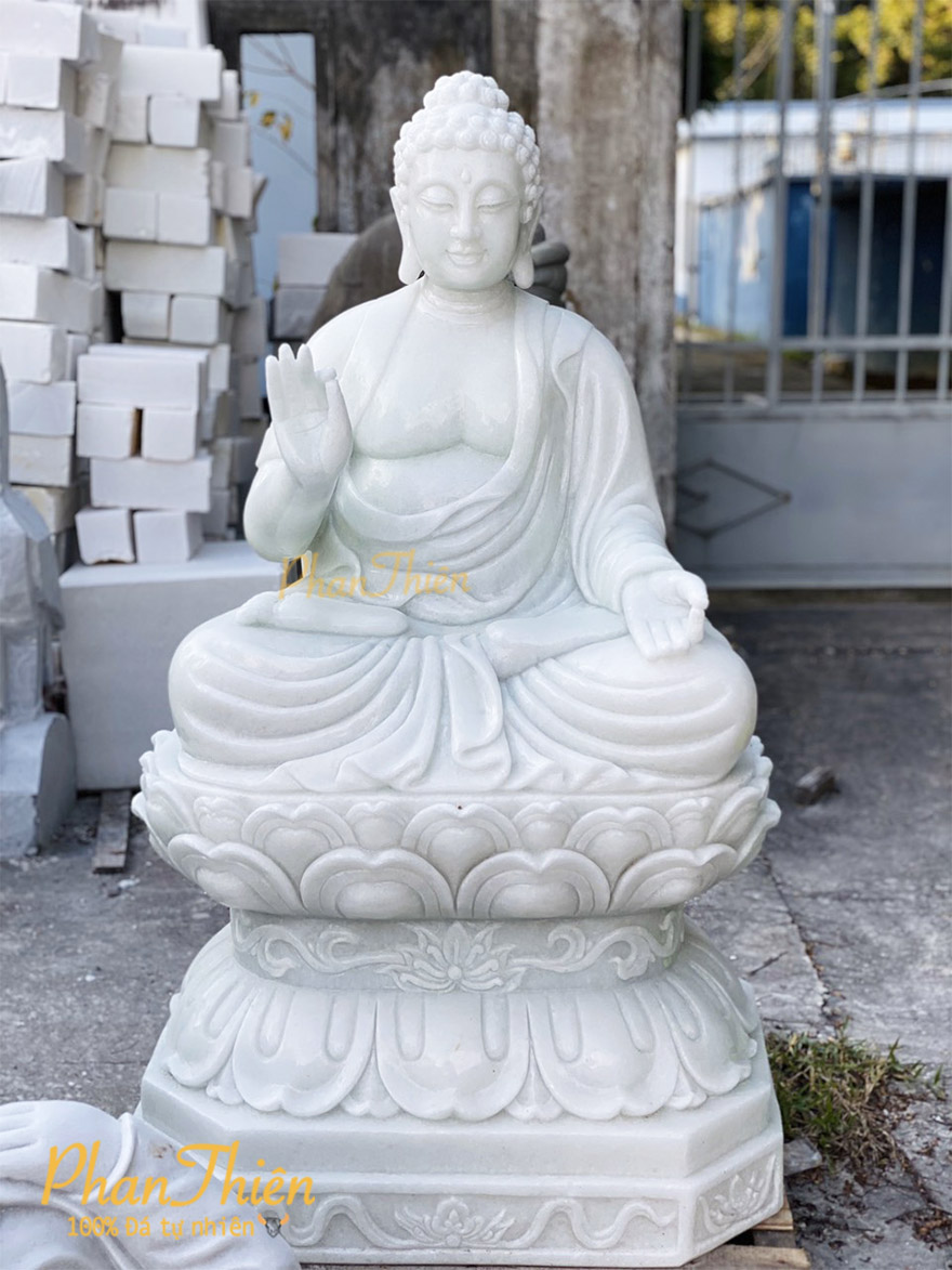 Tượng Phật Thích Ca bằng Đá Trắng Trong Xanh (TC-03)