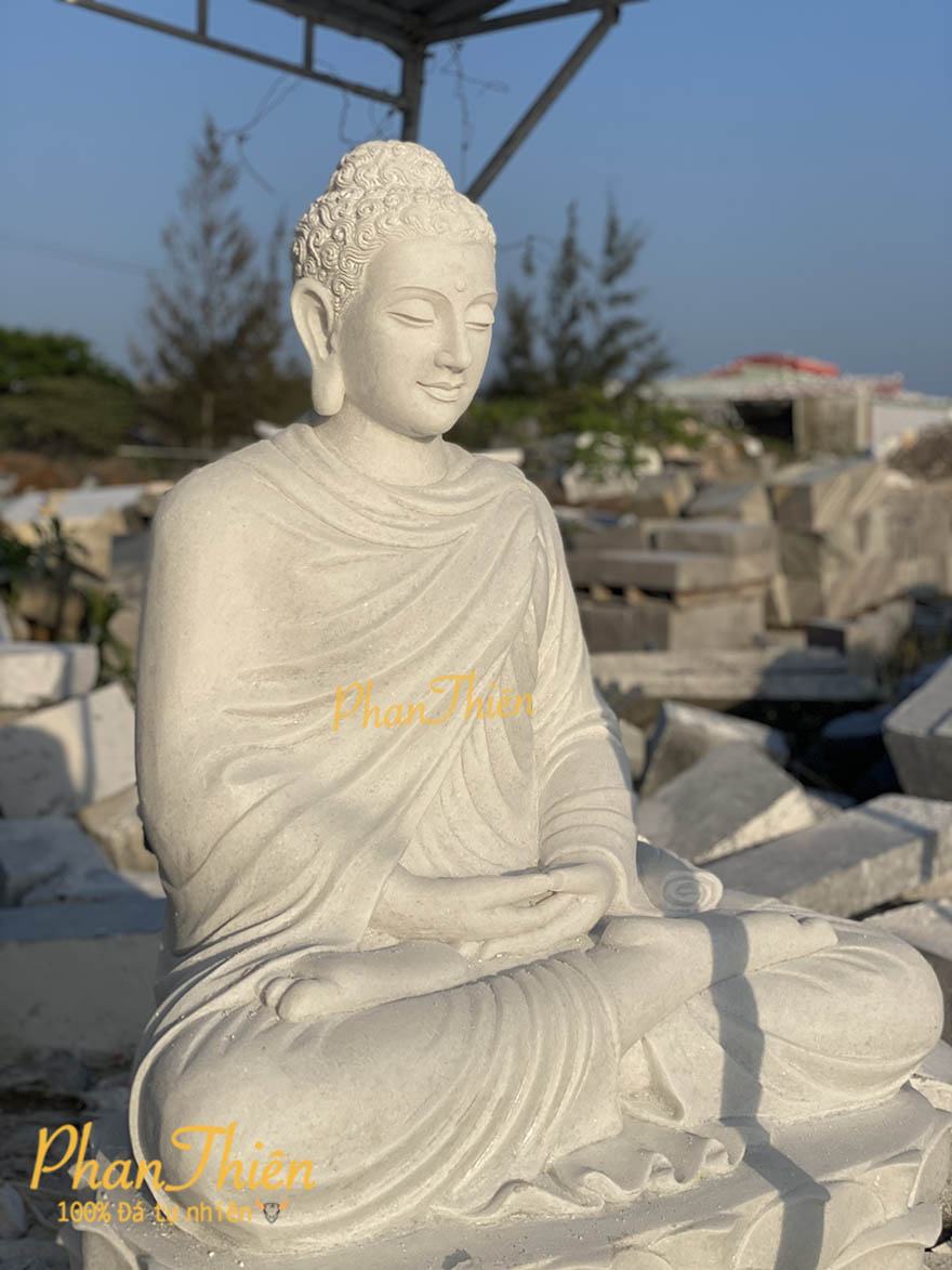 Tượng Phật Thích Ca Ngồi Đài Sen Đá Trắng (TC-23)