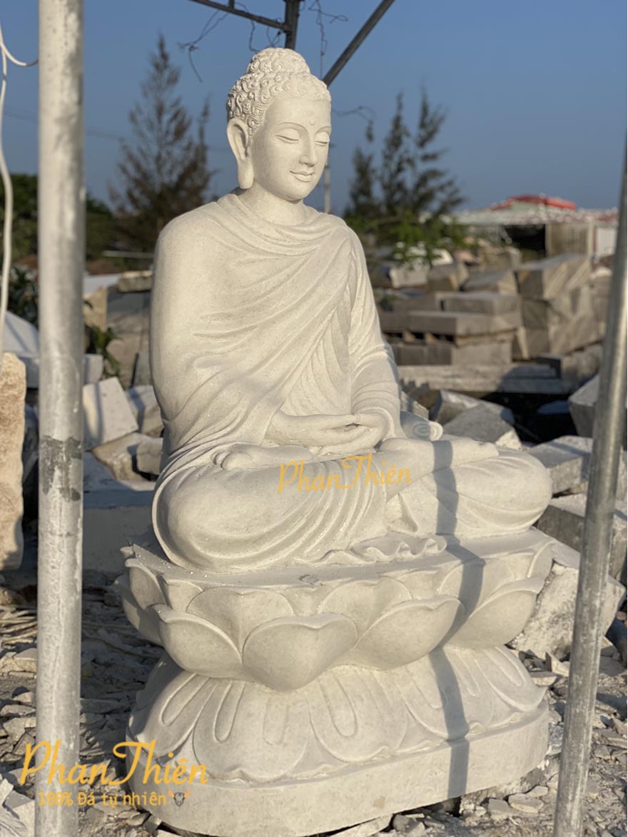 Tượng Phật Thích Ca Ngồi Đài Sen Đá Trắng (TC-23)