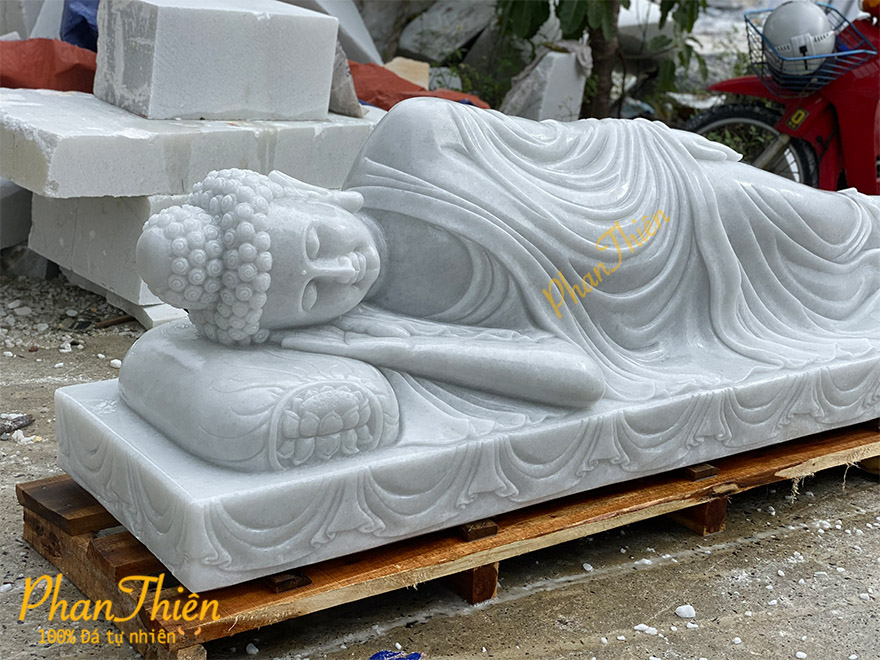 Tượng Phật Thích Ca Nằm Đá Cẩm Thạch Trắng (TC-17)