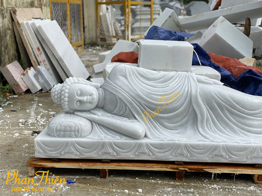 Tượng Phật Thích Ca Nằm Đá Cẩm Thạch Trắng (TC-17)