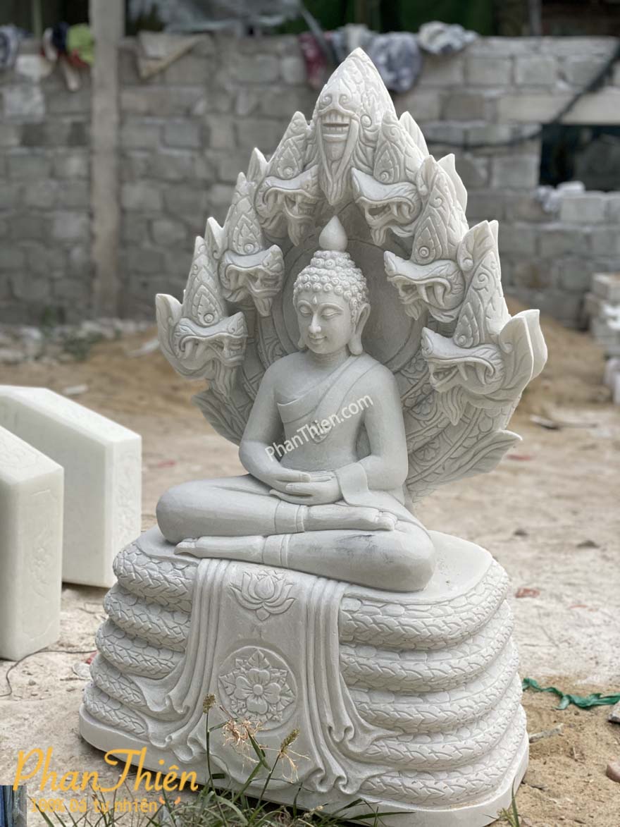 Tượng Phật Thích Ca Ngồi Kiểu Thái Đá Trắng (TC-28)