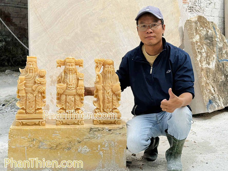 Tượng Phúc Lộc Thọ bằng đá ngọc Hoàng Long VIP - PLT-5