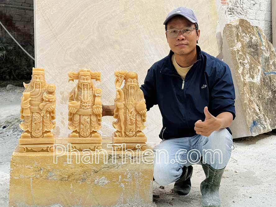 Tượng Phúc Lộc Thọ bằng đá ngọc Hoàng Long VIP - PLT-5