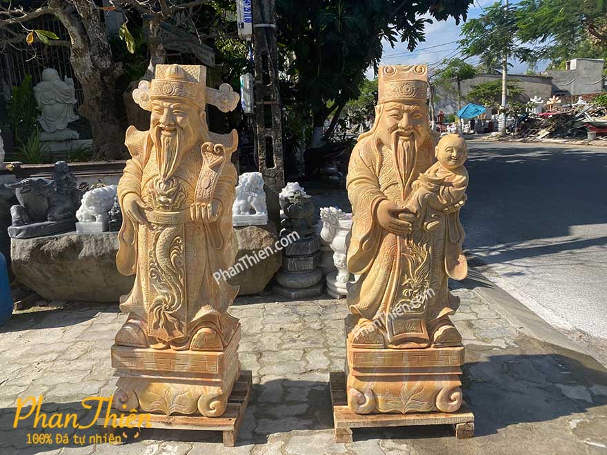 Tượng Phúc Lộc Thọ bằng Đá Cà Rốt Vàng (PLT-03)
