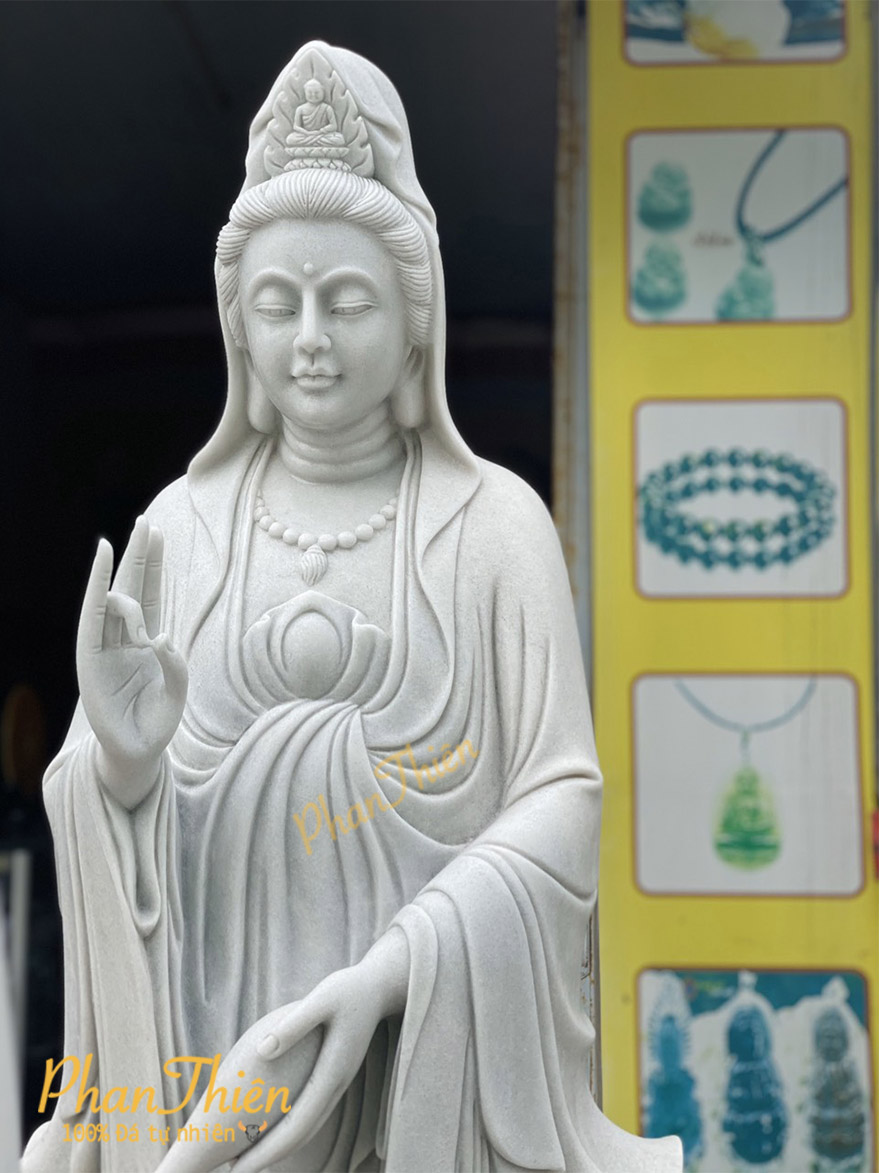 Tượng Phật Quan Âm Đá Cẩm Thạch Trắng (QA-05)