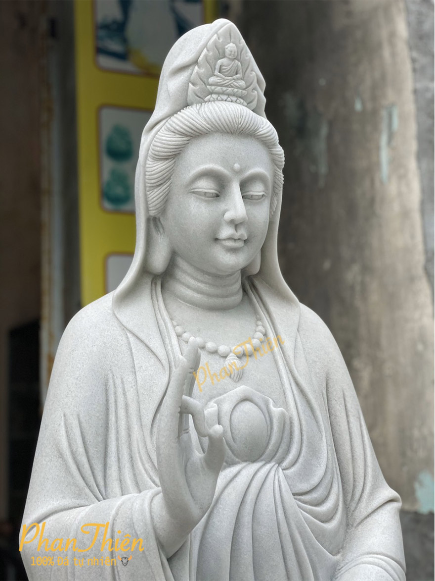 Tượng Phật Quan Âm Đá Cẩm Thạch Trắng (QA-05)