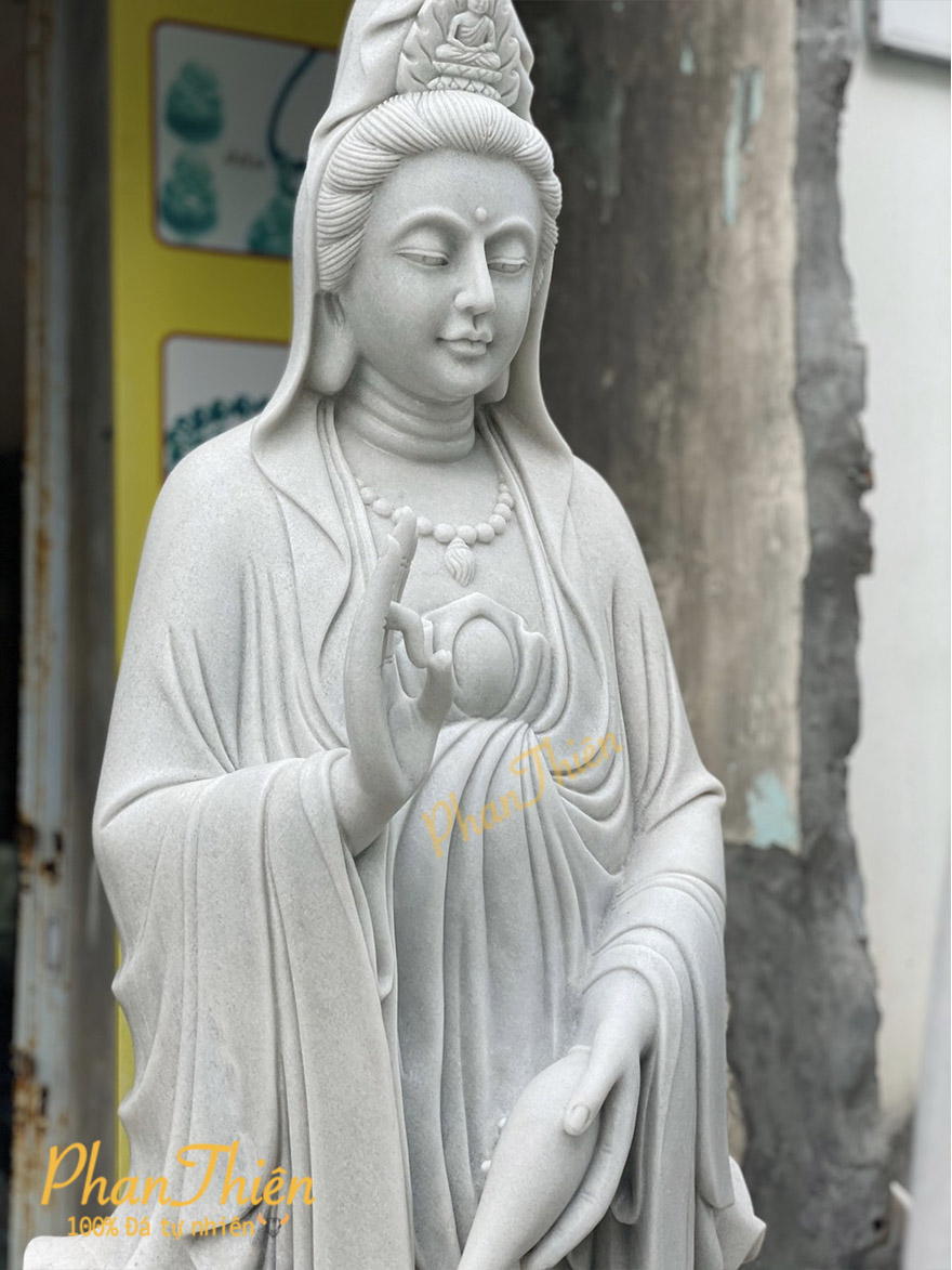 Tượng Phật Quan Âm Đá Cẩm Thạch Trắng (QA-05)