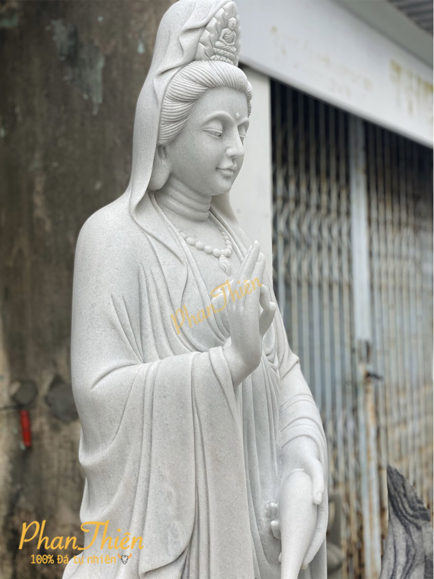 Tượng Phật Quan Âm Đá Cẩm Thạch Trắng (QA-05)