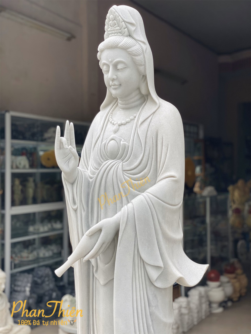 Tượng Phật Quan Âm Đá Cẩm Thạch Trắng (QA-05)