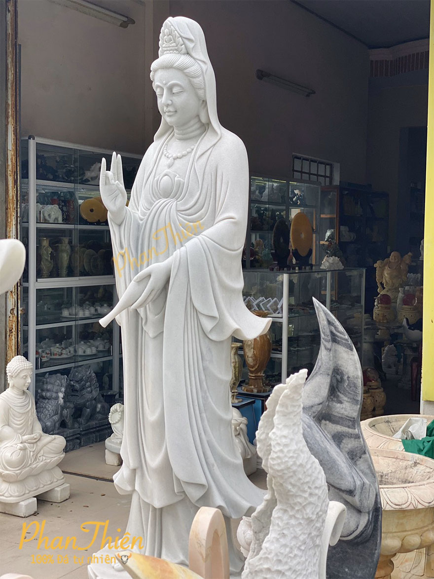 Tượng Phật Quan Âm Đá Cẩm Thạch Trắng (QA-05)