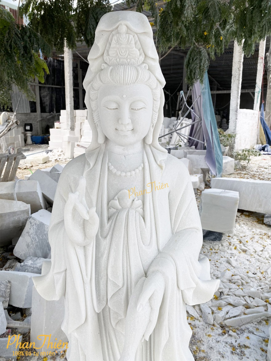 Tượng Phật Quan Âm Đá Cẩm Thạch Trắng (QA-22)