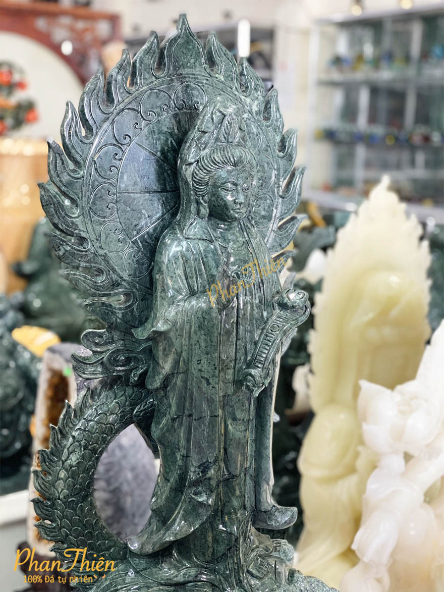 Tượng Phật Quan Âm Nam Hải Đá Xanh Ấn Độ (QA-15)