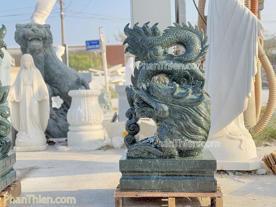 Tượng Rồng đá xanh Ấn Độ - 110cm - RONG-11