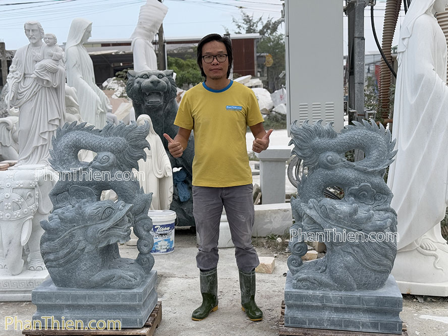 Tượng Rồng đá xanh Ấn Độ - 110cm - RONG-11