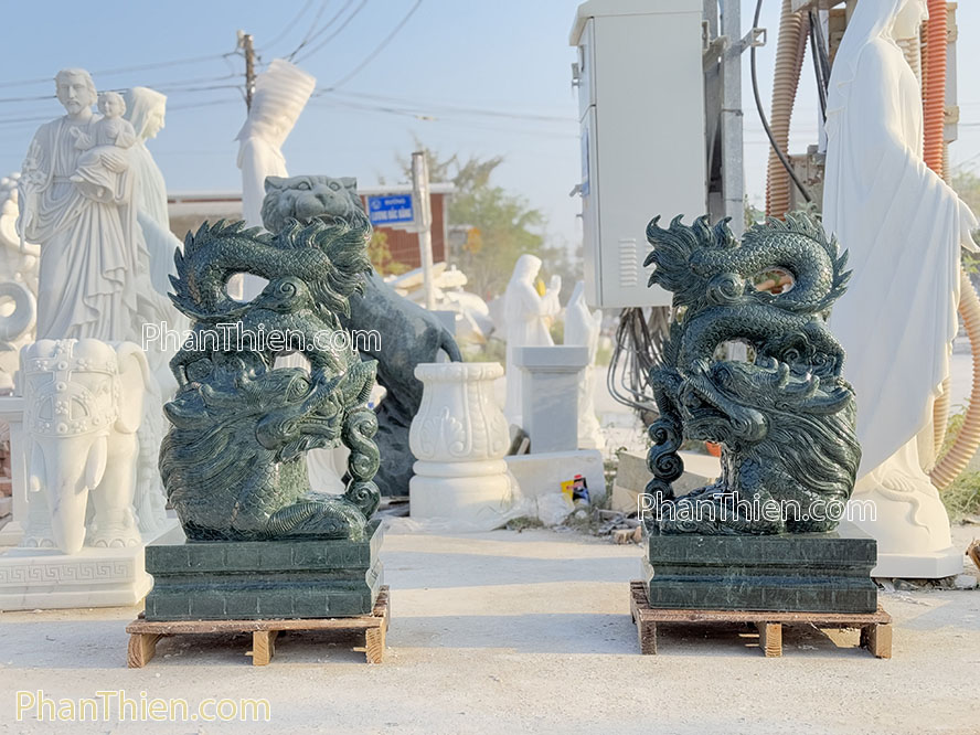 Tượng Rồng đá xanh Ấn Độ - 110cm - RONG-11