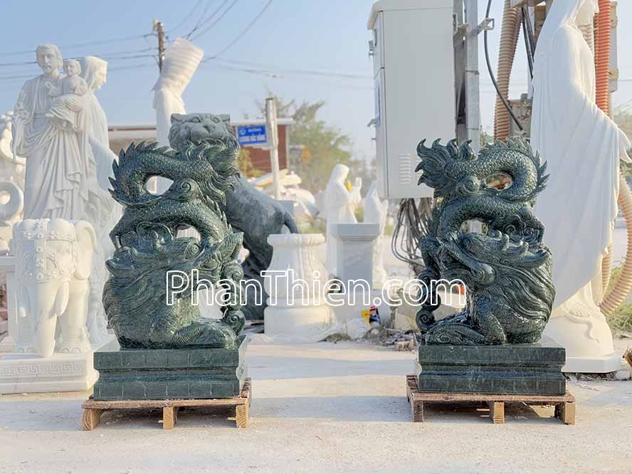 Tượng Rồng đá xanh Ấn Độ - 110cm - RONG-11