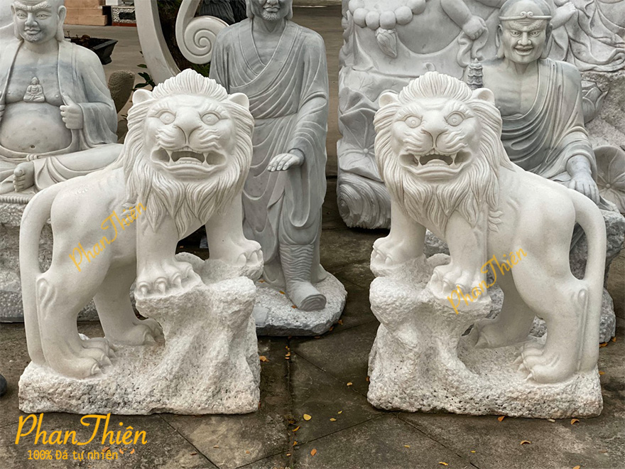 Tượng Sư Tử Bằng Đá Cẩm Thạch Trắng (ST-02)