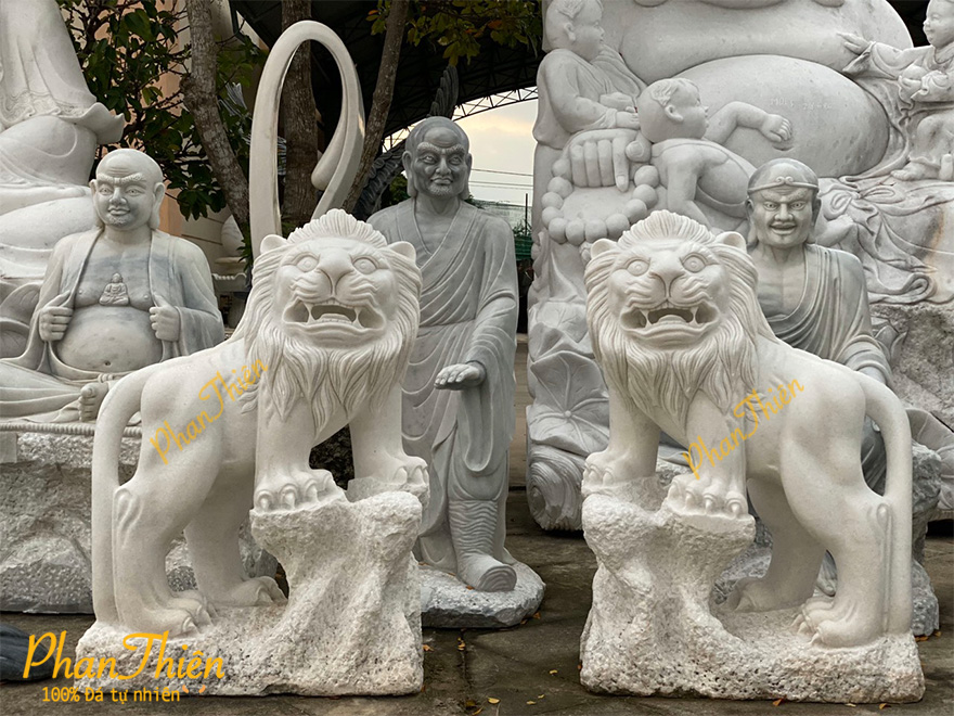 Tượng Sư Tử Bằng Đá Cẩm Thạch Trắng (ST-02)