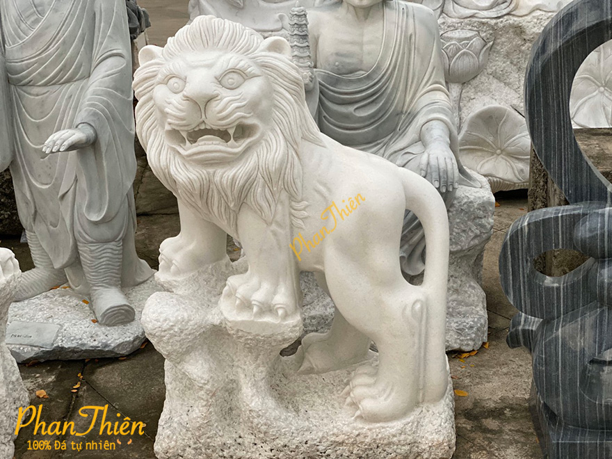 Tượng Sư Tử Bằng Đá Cẩm Thạch Trắng (ST-02)