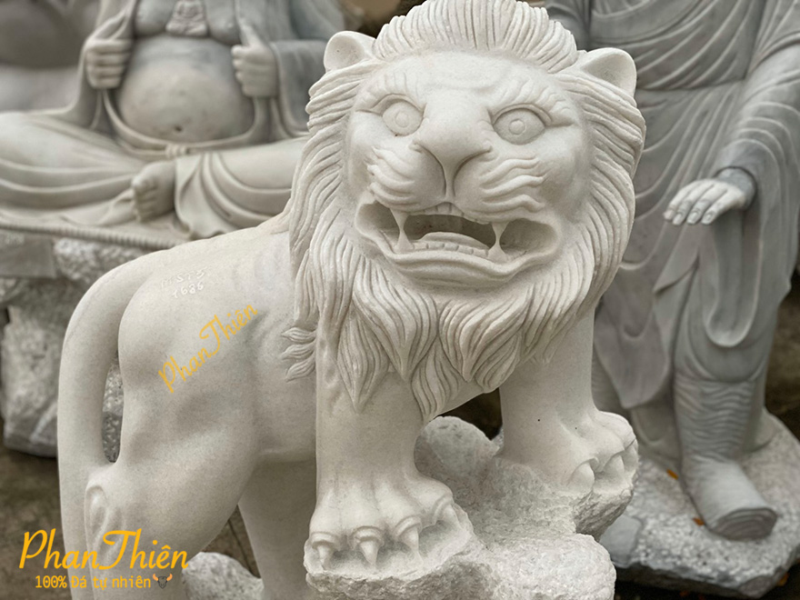 Tượng Sư Tử Bằng Đá Cẩm Thạch Trắng (ST-02)