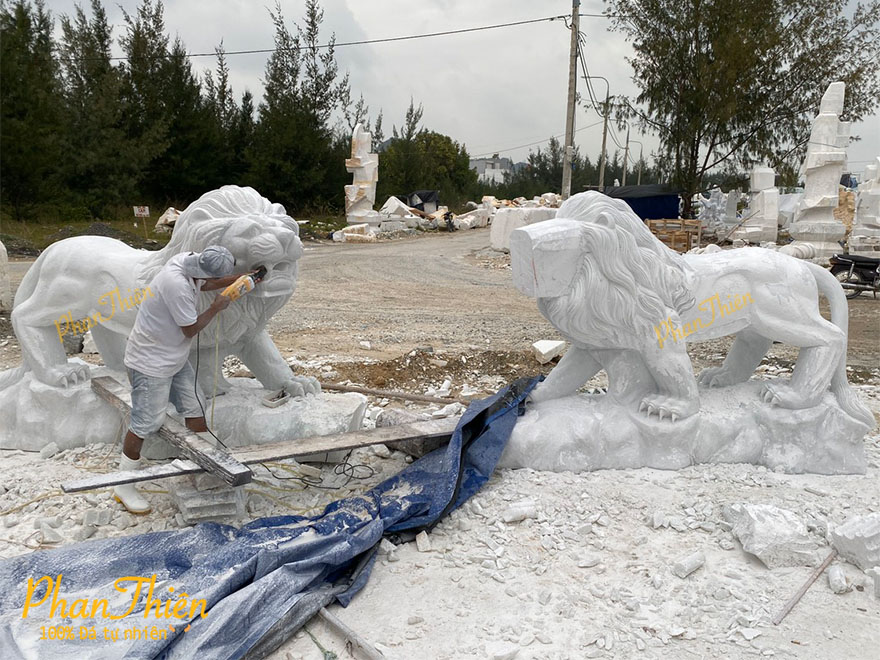 Tượng Sư tử bằng đá Cẩm thạch trắng (ST-04)