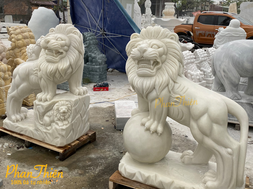 Tượng Sư Tử Đá Cẩm Thạch Trắng (ST-18)
