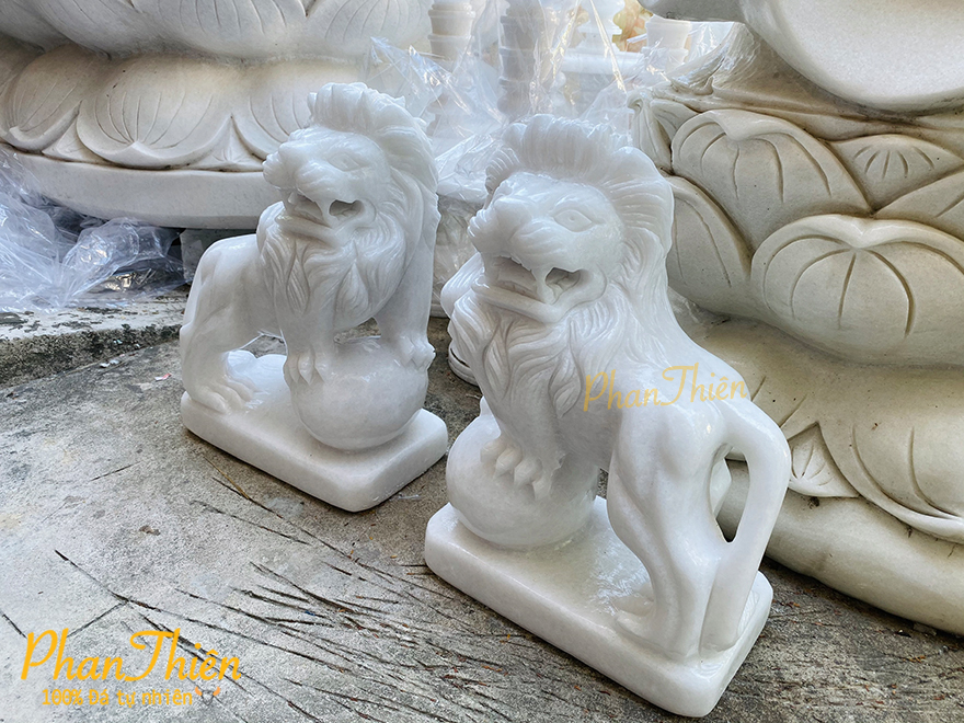 Tượng Sư Tử Đá Cẩm Thạch Trắng Loại Nhỏ (ST-22)