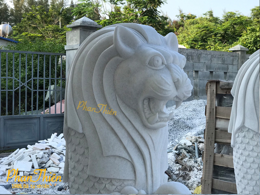 Sư Tử Biển Singapore bằng Đá Cẩm Thạch Trắng Tự Nhiên (STB-01)
