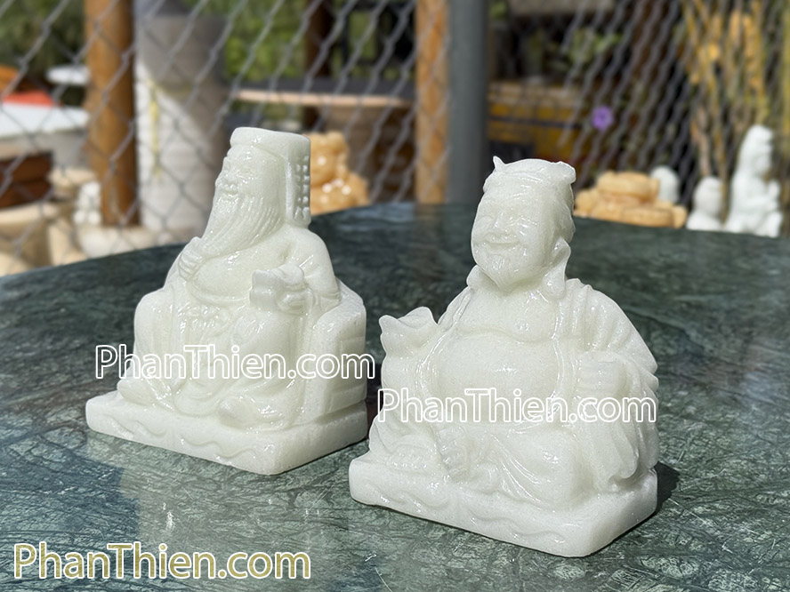 Tượng Thần Tài Ông Địa bằng đá Cẩm thạch trắng 15cm - TD-15