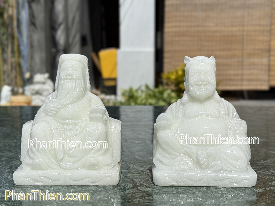 Tượng Thần Tài Ông Địa bằng đá Cẩm thạch trắng 15cm - TD-15