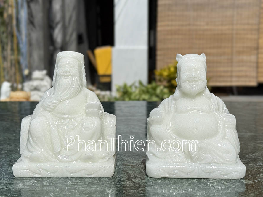 Tượng Thần Tài Ông Địa bằng đá Cẩm thạch trắng 15cm - TD-15