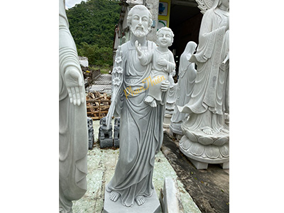 Tượng Thánh Giesu Bế Chúa Đá Cẩm Thạch Trắng Xám (TC-04)