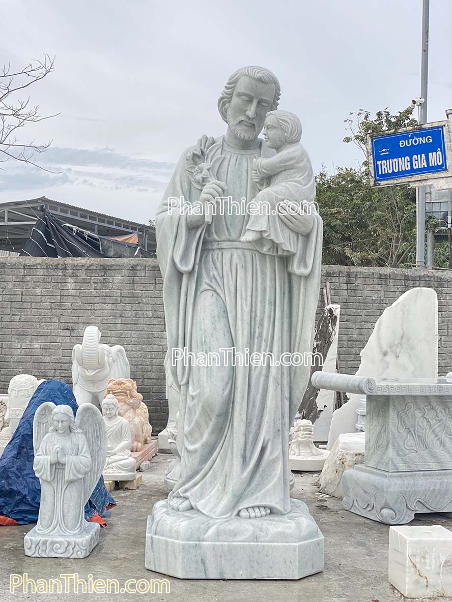 Tượng Thánh Giuse bế chúa bằng đá cao 3m - GSE-10
