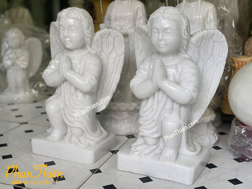 Tượng Thiên Thần Quỳ Gối Đá Cẩm Thạch Trắng (TTH-08)