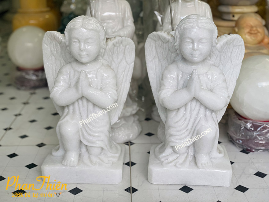 Tượng Thiên Thần Quỳ Gối Đá Cẩm Thạch Trắng (TTH-08)