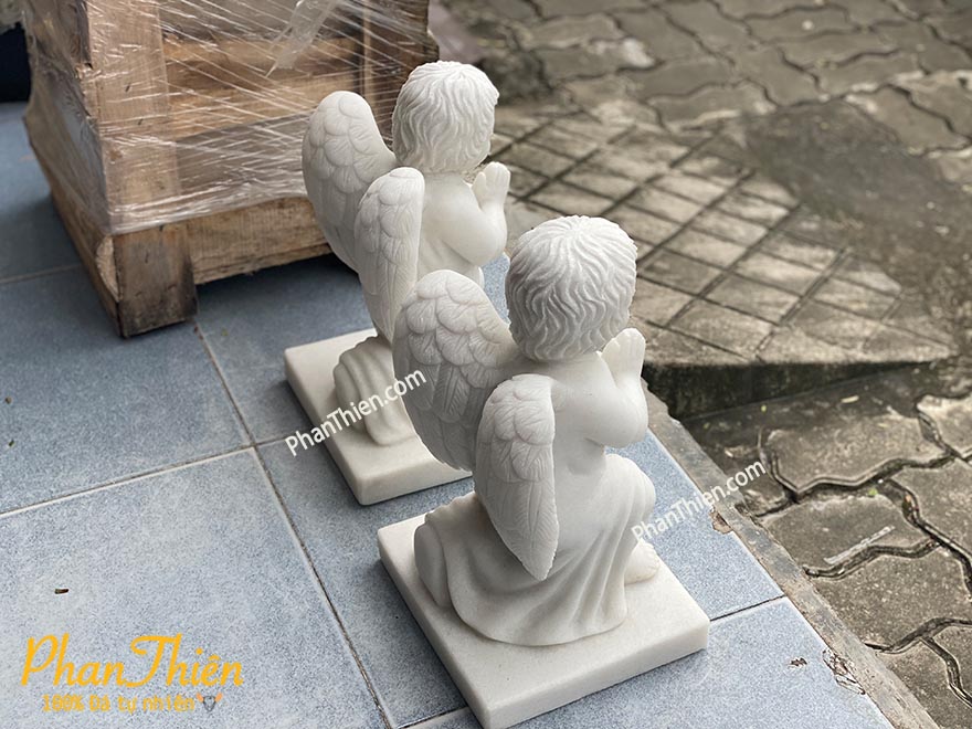 Tượng Thiên Thần Quỳ Gối Đá Cẩm Thạch Trắng (TTH-10)
