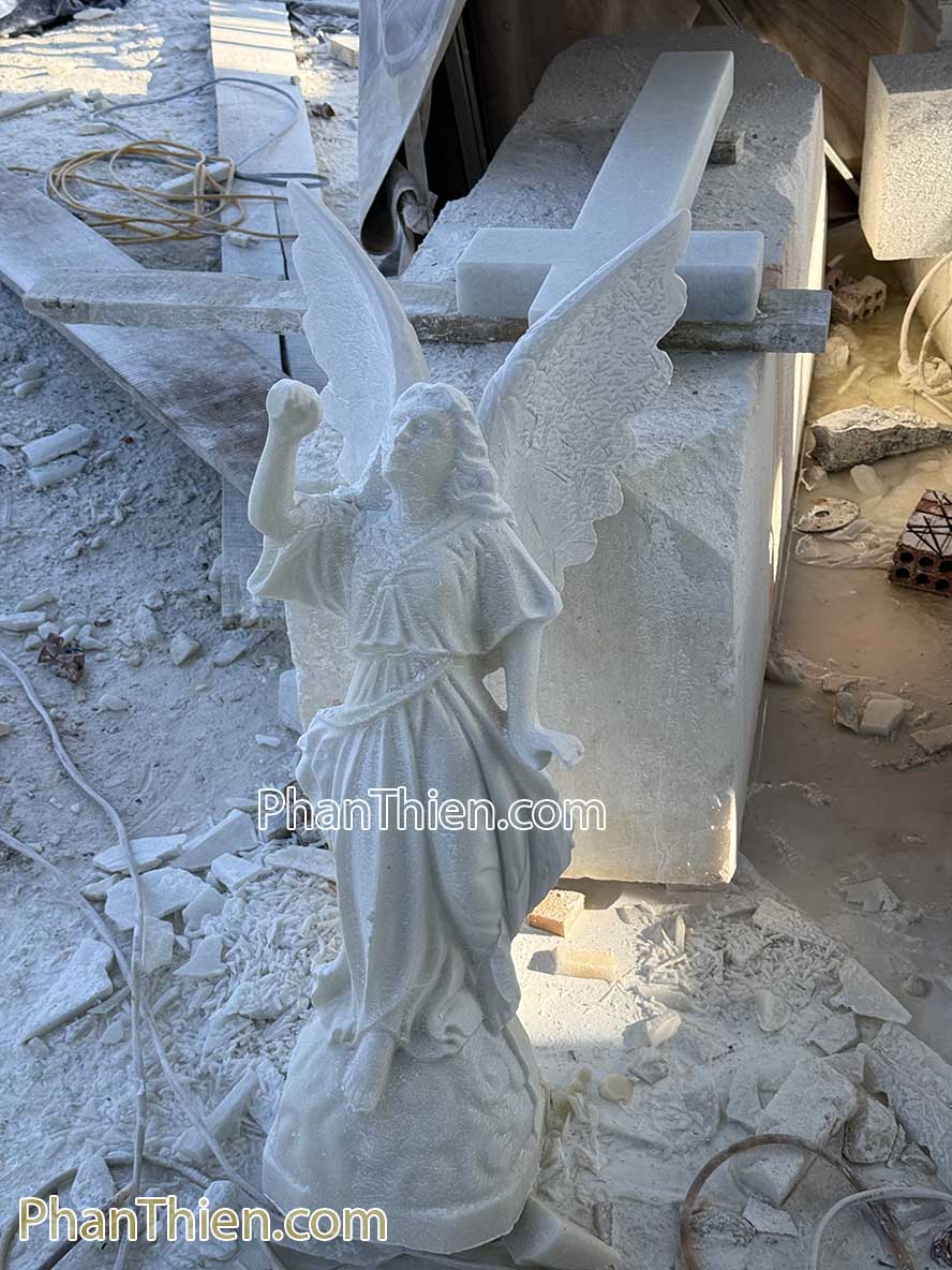 Tượng Thiên Thần thổi loa bằng đá 90cm - TTCG-14