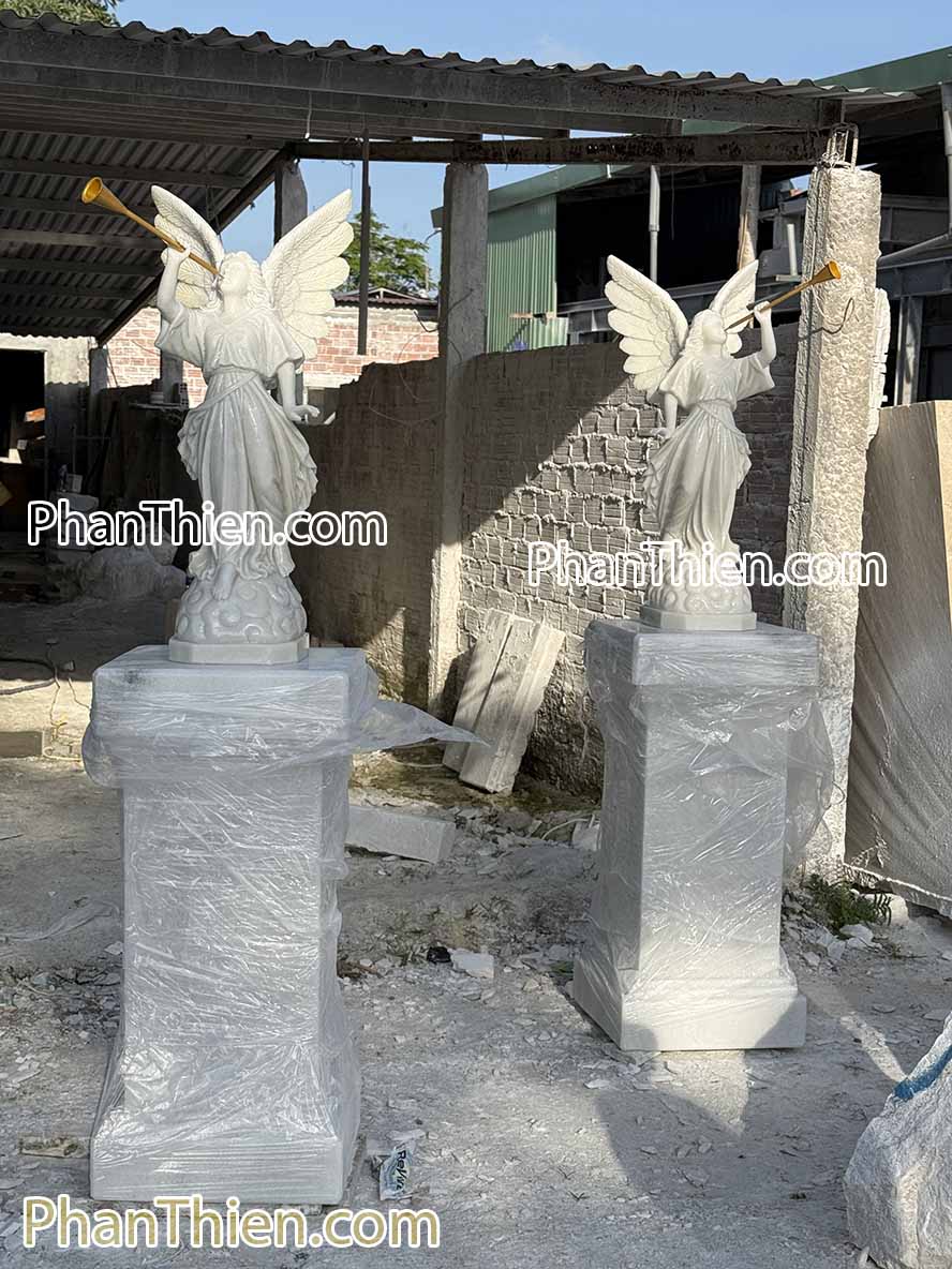 Tượng Thiên Thần thổi loa bằng đá 90cm - TTCG-14
