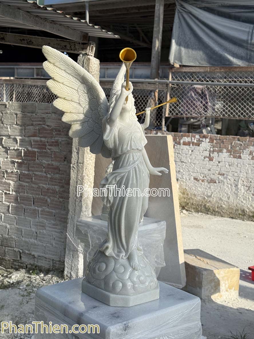 Tượng Thiên Thần thổi loa bằng đá 90cm - TTCG-14