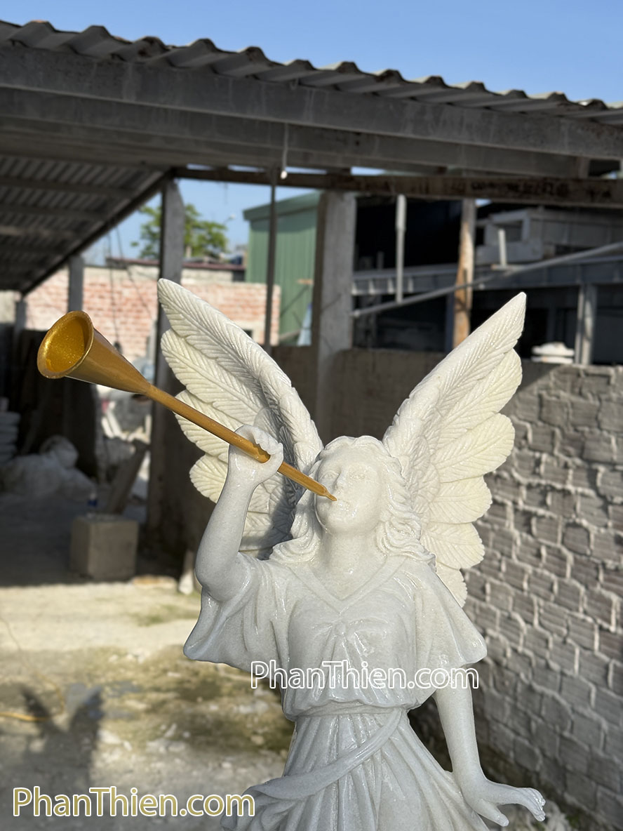 Tượng Thiên Thần thổi loa bằng đá 90cm - TTCG-14