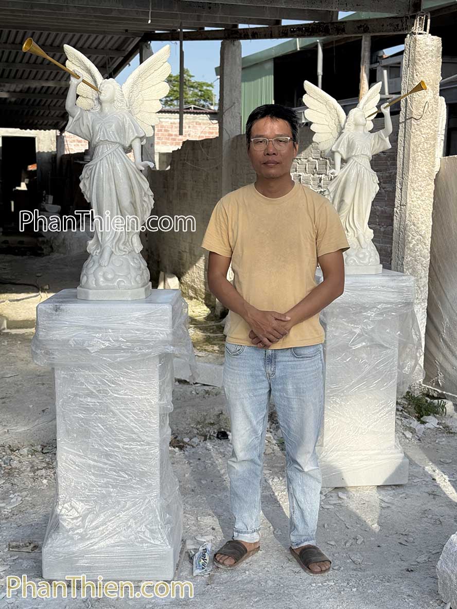 Tượng Thiên Thần thổi loa bằng đá 90cm - TTCG-14