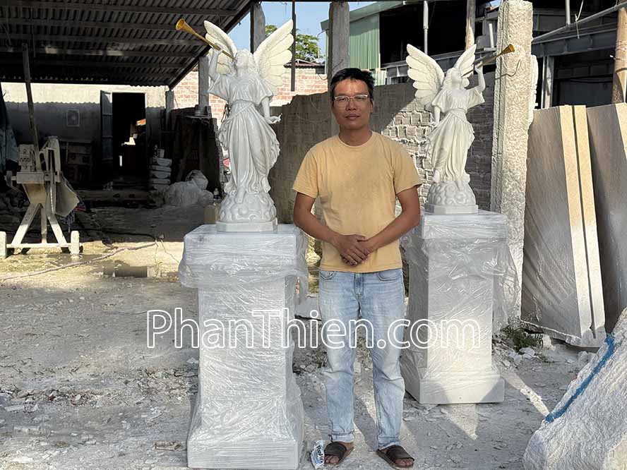 Tượng Thiên Thần thổi loa bằng đá 90cm - TTCG-14