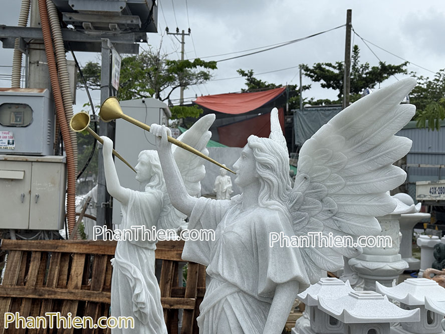 Tượng Thiên Thần Thổi Loa bằng đá tự nhiên - TTCG-12