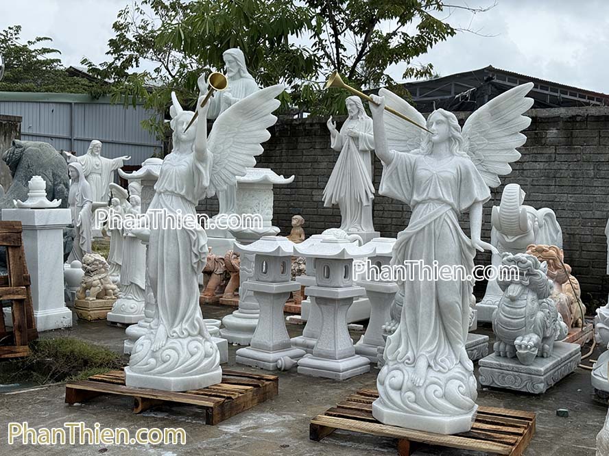 Tượng Thiên Thần Thổi Loa bằng đá tự nhiên - TTCG-12