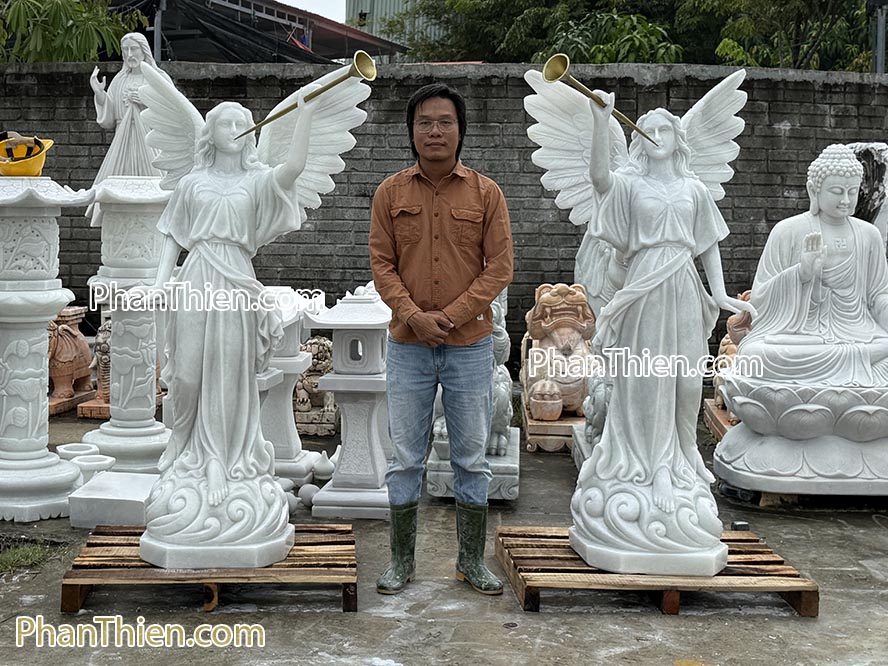 Tượng Thiên Thần Thổi Loa bằng đá tự nhiên - TTCG-12